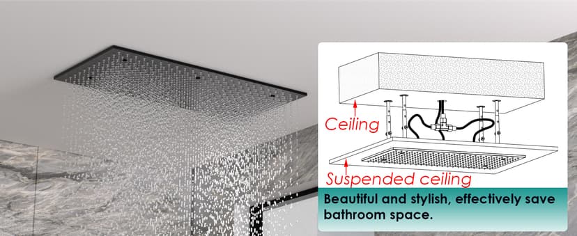 HOMEDEC Luxury Matte Black Shower System, Multi Functions 15.7x31.5inch Mist Rain Shower Head System with Full Body Sprays Jets, Rainfall Ceiling Thermostatic Shower Faucet Set