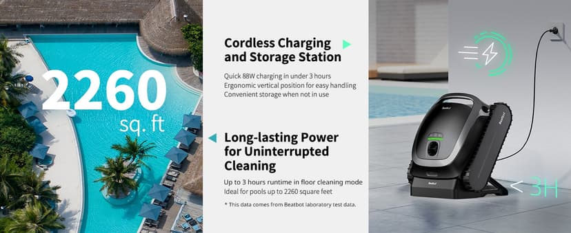 Beatbot AquaSense Cordless Robotic Pool Vacuum Cleaner - Intelligent Path Opimization, Cleans Floor, Walls, and Waterline - Suitable for Above & In-Ground Pools up to 2,260 sq.ft, Light Gray