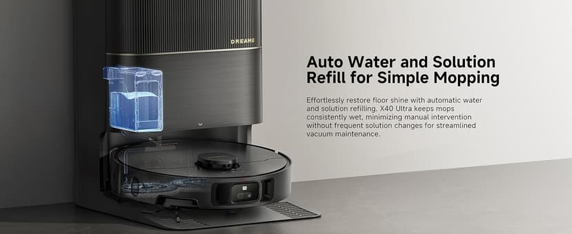 DREAME X40 Ultra Robotic Vacuum with Removable & Liftable Mop, 12,000Pa Suction, Side Brush Extensive Cleaning, 158°F Mop & Washboard Self Cleaning, Auto-Empty, Auto Refill, liftable Brushes