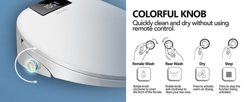 Upgrade Smart Bidet Toilet Seat Elongated, Electronic Heated Bidet with Adjustable Warm Air Dryer, Unlimited Warm Water, Night Light, Slow Closed Toilet Seat & Lid, Remote Control