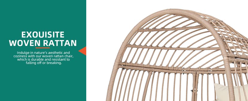 YITAHOME Accent Living Room Egg Chair w/ 2-in-1 Ottoman, Wicker Oversized Basket Chair with 5 Thick Cushions, Footrest, Comfy Recliner Lazy Chair for Indoor, Bedroom, Reading Room, Lounge (Beige)