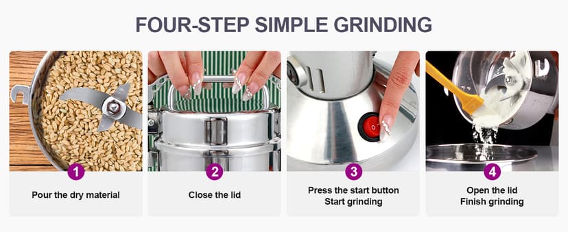 150g Grain Mill, 304 Stainless Steel Spice Grinder, 1500W High-speed Commercial Flour Mill, Superfine Flour Mill Grinder for Home, Grain Mill for Flour