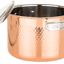 Viking 3-Ply Pots and Pans Set, 10 Piece Copper Kitchen Cookware with Glass Lids, Hammered Copper