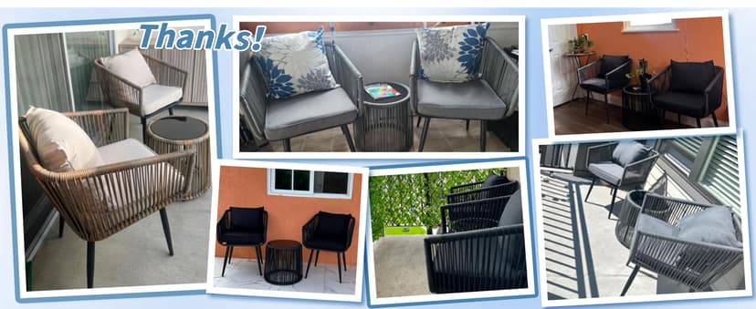 Kromax 3 Pieces Patio Rattan Bistro Conversation Set, Outdoor All-Weather Wicker Furniture Chairs and Side Table Set Ideal for Balcony, Porch and Backyard, Black