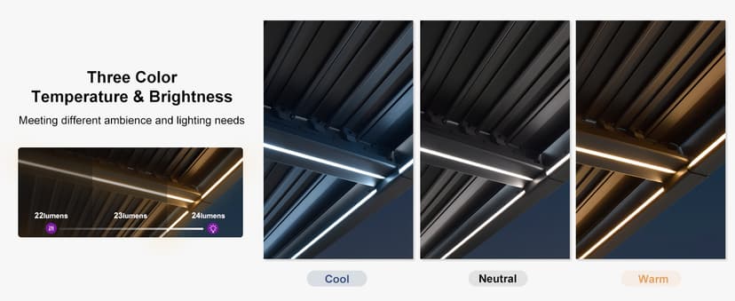 PURPLE LEAF Solar Louvered Pergola 92KS 10' x 12' with LED String Lights and Control Panel Aluminum Outdoor Pergola with Adjustable Roof for Patio Deck Garden Yard Gray