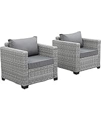 Rattaner 7-Piece Outdoor Furniture Sets Patio Furniture Set with 45-inch Fire Pit Patio Couch Outdoor Chairs 60000 BTU Propane Fire Pit Table with Non-Slip Cushions Waterproof Covers, Light Grey