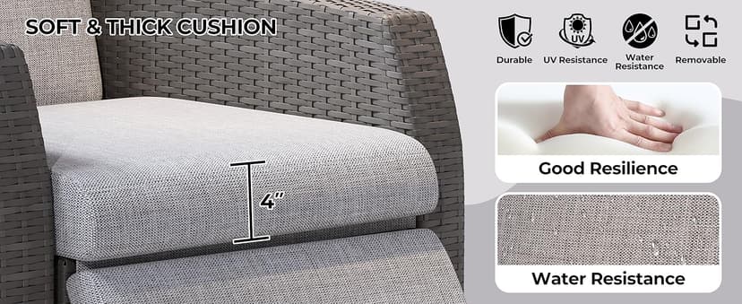 Outdoor Wicker Recliner Chair, Patio Recliner with Independently Adjustable Backrest and Footrest, All-Weather PE Wicker Patio Reclining Lounge Chair with Flip-Up Table Air Pump 155° Lay Flat