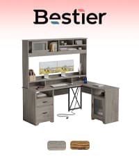Bestier 59” Computer Desk with 4 Drawers, Office Desk with Storage, Industrial Executive Desk with File Drawer, Keyboard Tray & 2 Pedestals on Both Sides for Home Office & Studio, Grey