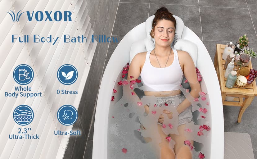 Full Body Bath Pillow for Bathtub, Thick Bathtub Cushion with Laundry Bag, Luxury Tub Pillow for Bath for Headrest Neck and Back Support White 51" x 16"