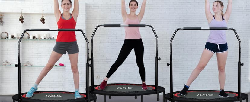 Foldable Mini Trampoline for Adults & Kids 40/48 inch Rebounder Trampoline with Adjustable Foam Bar for Indoor Workout Fitness