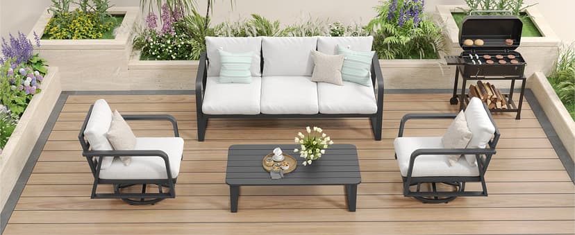 Outdoor Patio Furniture Set 4-Piece, Aluminum Swivel Rocking Chairs with All-Weather Cushions, Modern Patio Conversation Set for Deck, Porch, Garden (Dark Grey)