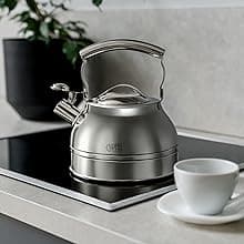 Whistling Tea Kettle Stovetop - Food Grade Stainless Steel Teapot for Stove Top with Ergonomic Handle for Gas, Induction, Electric Stovetops 2.3 Quart