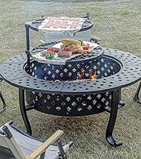 45" H×31''W Metal Chiminea Fire Pit with Grill, Wood Burning Fire Pits for Outside,Square Chimineas Fireplace with Mesh Spark Screen Door& Fire Poker for Garden,Yard,BBQ,Bonfire