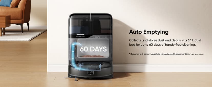 eufy Robot Vacuum Omni C20, Robot Vacuum and Mop Combo, Self Emptying, Auto Mop Washing and Auto Drying for Hands-Free Cleaning, 7000 Pa Powerful Suction, 3.35-Inch Design, All-in-One Station