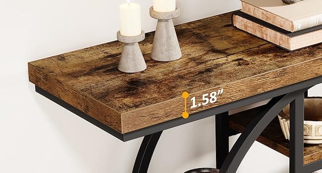 41" Console Table for Entryway, 4-Tier Industrial Narrow Wood Sofa Accent Tables with Circle Storage Shelves for Living Room, Hallway, Foyer (Rustic Brown)