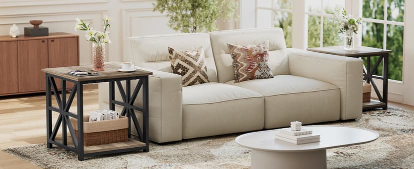 GreenForest End Table with 2-Tier Storage Shelf, 24 inch Large Side Table for Living Room,Modern Nightstand for Bedroom Bedside Office Farmhouse, Grey Wash