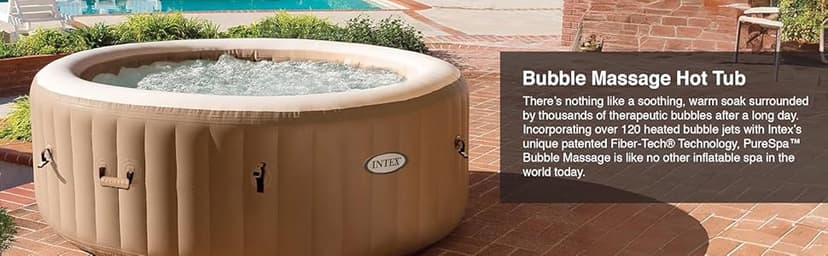 Intex 28425EH PureSpa Bubble Massage Spa Set Outdoor Inflatable Portable Hot Tub, Includes Energy Efficient Spa Cover, Saltwater System Ready, 4 Person, 77in x 28in