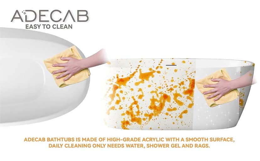 59" Acrylic Freestanding Bathtub, Soaking Tub for Bathroom, Stand Alone Tub, cUPC Certified, Integrated Overflow and Drain, Gloss White