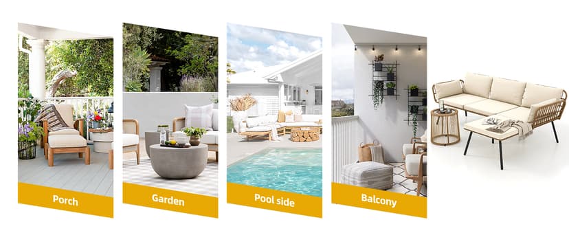 DWVO Patio Furniture Set 3 Piece Outdoor Wicker Conversation Set with Detachable Cushions and Coffee Table L-Shaped Sectional Sofa Set Outdoor Furniture Set for Backyard Porch Deck - Beige