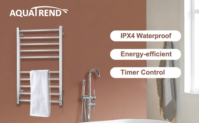Towel Warmer for Bathroom, Heated Towel Warmer Rack Wall Mounted, 10 Bar Large Electric Hot Towel Rack with Built-in Timer, Hard-Wired & Plug-in, Fast Heating, Nickel Silver
