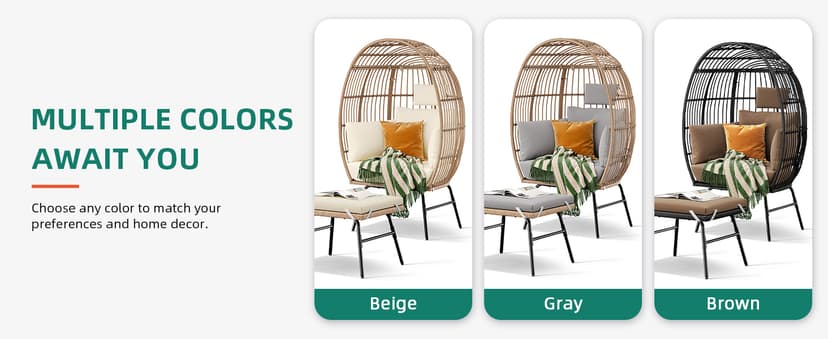 YITAHOME Accent Living Room Egg Chair w/ 2-in-1 Ottoman, Wicker Oversized Basket Chair with 5 Thick Cushions, Footrest, Comfy Recliner Lazy Chair for Indoor, Bedroom, Reading Room, Lounge (Beige)