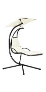 Giantex Hanging Chaise Lounger Chair, Arc Stand Porch Swing Chair w/Canopy, Cushion Built-in Pillow, Outdoor Freestanding Swing Hammock Chair for Patio Poolside Backyard Garden (Orange)