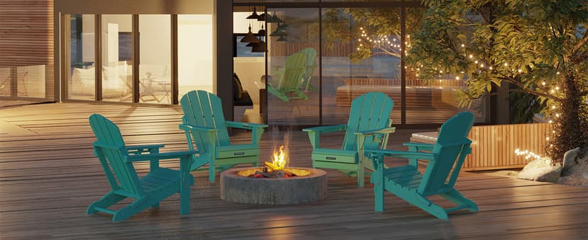 MUCHENGHY Folding Adirondack Chairs HDPE Weather Resistant 4 Pack, Patio Firepit Chairs, Sturdy Outside Chairs, Lawn Chairs, 15min Assembly 380lb Grey