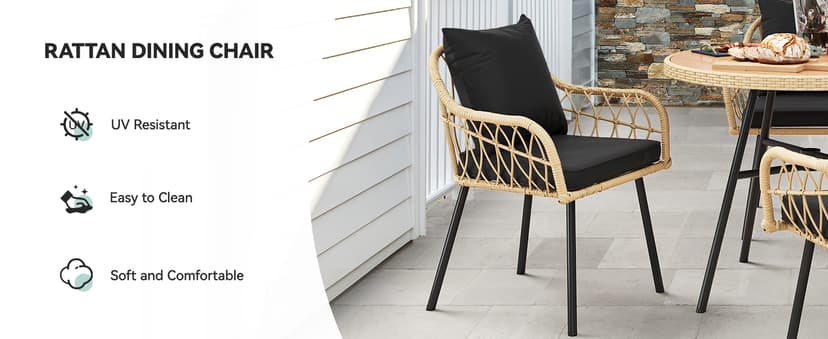 YITAHOME Patio Chairs Set of 4, Outdoor Patio Furniture Dining Chairs, All-Weather Rattan Conversation Chairs with Soft Cushions for Backyard Deck (Light Brown+Black)
