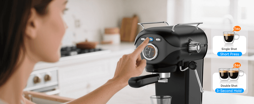 Espresso Machine, 20 BAR Pump Temperature Control, Compact Espresso Maker with Steam Milk Frother, Professional Coffee Makers for Home, Cappuccino, Latte, Gifts for Coffee Lover, Black