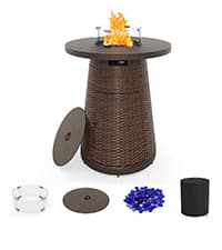 43" Propane Fire Pit Table Outdoor Stone Firepit Table Rectangular 50000 BTU Propane Fire Tables for Outside Patio with Wind Guard, Table Lid, Fire Beads, Cover,Pizzello Caldo (Buff)