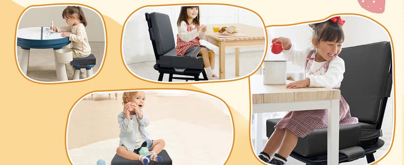 Booster Seat for Dining Table, PU Anti-Scratch Easy Cleaning Kids Toddler Booster Seat for Table, Portable Travel Increasing Cushion for Chair - Dark Grey