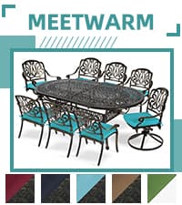 MEETWARM 9-Piece Outdoor Furniture Dining Set, All Weather Cast Aluminum Patio Garden Set with 8 Chairs,1 Oval Table, 2" Umbrella Hole, Dark Bronze