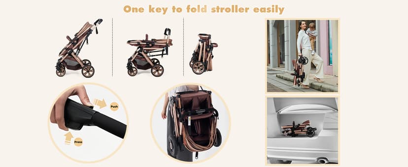 Baby Stroller Newborn Foldable Pushchair with Adjustable Canopy Folding High Landscape Infant Carriage, Anti-Shock Toddler Pushchair