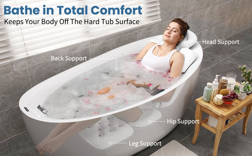 Full Body Bath Pillow for Bathtub, Thick Bathtub Cushion with Laundry Bag, Luxury Tub Pillow for Bath for Headrest Neck and Back Support White 51" x 16"