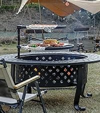 45" H×31''W Metal Chiminea Fire Pit with Grill, Wood Burning Fire Pits for Outside,Square Chimineas Fireplace with Mesh Spark Screen Door& Fire Poker for Garden,Yard,BBQ,Bonfire