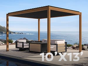111S Takasho Louvered Pergola 10x13 Wood Grain Outdoor Aluminum Pergola with Adjustable Rainproof Roof Full Aluminum Frame Ideal for Outdoor Deck Garden Patio Durable, Cherry Oak