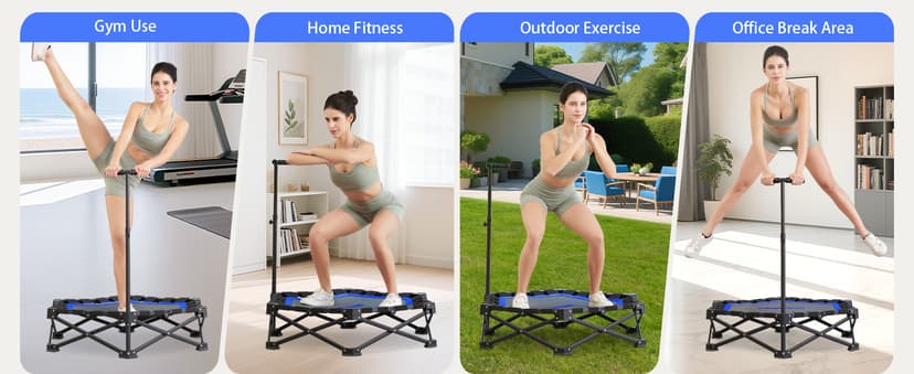 Foldable Mini Trampoline, Rebounder Trampoline with Adjustable Foam Handle, Fitness Trampoline for Indoor, Outdoor, Home Gym, Max Load 460lbs