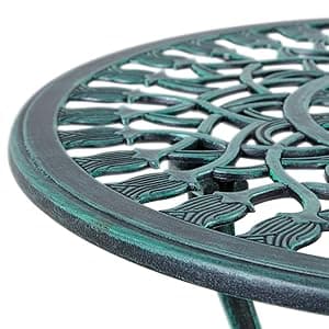 Yaheetech Patio Bistro Sets 3 Piece Cast Aluminum Bistro Table and Chairs Set, Cast Aluminum Bistro Table and Chairs Set of 2 with Umbrella Hole for Patio Backyard Balcony, Green