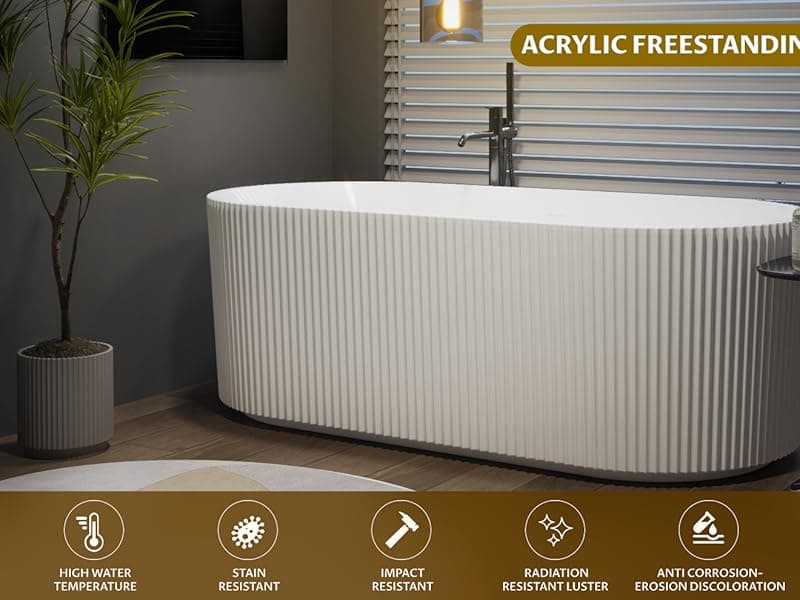 67" Free Standing Tub, Standalone Soaking Pleated Bathtub, Easy Install Freestanding Bathtub, Modern Design for Bathrooms, White
