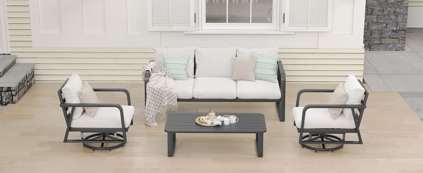 Outdoor Patio Furniture Set 4-Piece, Aluminum Swivel Rocking Chairs with All-Weather Cushions, Modern Patio Conversation Set for Deck, Porch, Garden (Dark Grey)