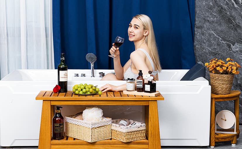 NNN 24" Commercial Teak Shower Bench - 8 Non-Slip Leveling Feet & 350 lbs Capacity | Rock-Solid Stability for Seniors & Spa Safety | Waterproof Design for Saunas/Outdoor Pools (Patented)