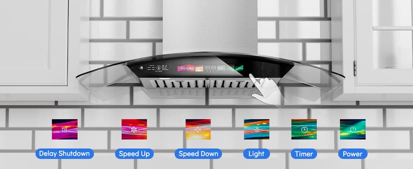 30 inch Wall Mount Range Hood Tempered Glass 900 CFM, Voice/Gesture/Touch Control, Stainless Steel Kitchen Hood Vent with 4 Speed Exhaust Fan, Adjustable Lights, Memory Mode