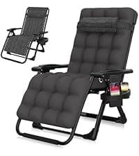 Suteck Zero Gravity Chair, Reclining Camping Lounge Chair w/Removable Cushion, Upgraded Lock and Cup Holder, Reclining Patio Chairs Folding Recliner for Indoor and Outdoor