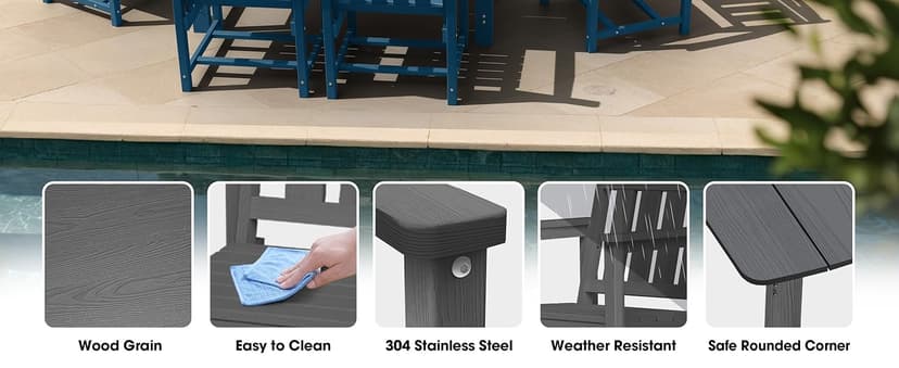 HDPE Outdoor Dining Set 7-Piece Patio Table and Chairs with Umbrella Hole, All-Weather Patio Dining Set for 6, Durable Patio Furniture Set for Backyard, Garden, Lawn & Poolside, Grey