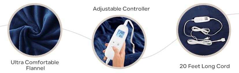 Electric Heated Blanket Queen Size 84" x 90" | 6 Heating Levels & 8h Auto Timer | Full Body Fast Heating and Ultra Soft Flannel, Machine Washable Bed Sofa Home Office Use, Blue