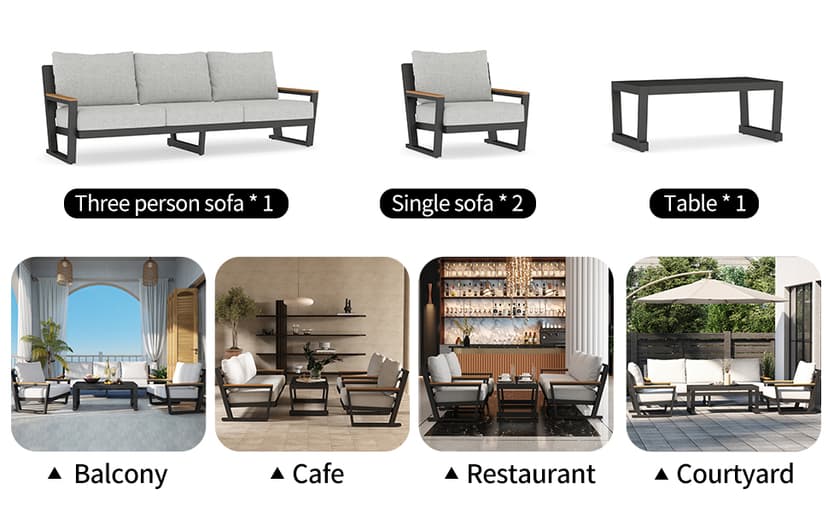 Aluminum Outdoor Furniture with Coffee Table,5 Seats Patio Furniture Set Sectional Waterproof Sofa with Conversation Set Table with Upgrade and Washable Cushion Grey