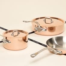 Mauviel M'Heritage 150 S 1.5mm Polished Copper & Stainless Steel 14-Piece Cookware Set With Cast Stainless Steel Handles And Curved Lid, Made In France