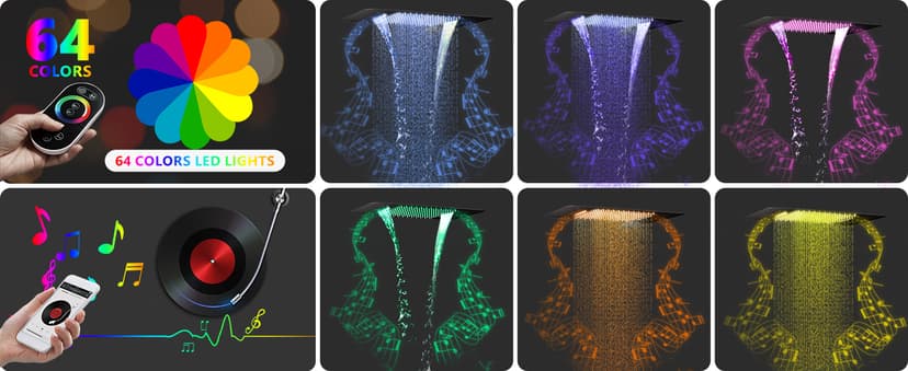 23" Full Body Thermostatic Shower System with Body Jets, Luxury LED Music Rainfall Waterfall Shower Jets System In Wall, Smart Ceiling Mount Multi Function Rain Shower Faucet Set