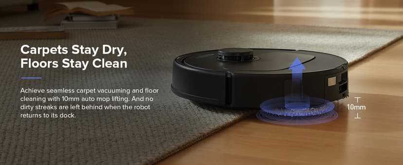 roborock Qrevo S Robot Vacuum and Mop, Self-Drying, Auto Mop Washing, 7000Pa Suction, Self-Emptying & Refilling, 10mm Auto Lifting, 200RPM Spinning Mops, Smart Obstacle Avoidance, Black