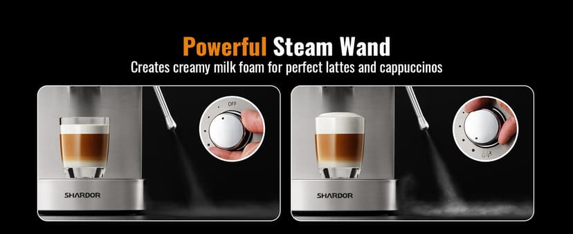 SHARDOR Espresso Machine 20 Bar, Professional Espresso Machine with Milk Frother and Touchscreen, Expresso Coffee Machines with Adjustable Temperature,for Cappuccino, Latte